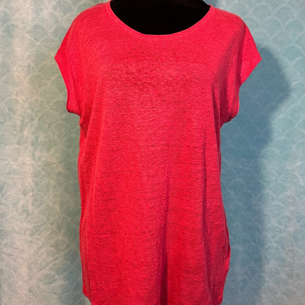Red Linen Cap Sleeve Blouse | Button Back | 100% Linen